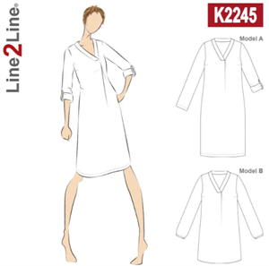 Line2Line snitmønster - K2245 Skjortekjole med læg og v-hals